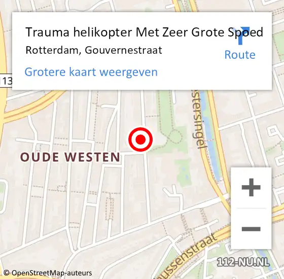 Locatie op kaart van de 112 melding: Trauma helikopter Met Zeer Grote Spoed Naar Rotterdam, Gouvernestraat op 8 oktober 2024 07:38