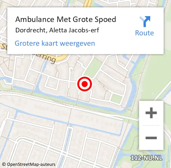 Locatie op kaart van de 112 melding: Ambulance Met Grote Spoed Naar Dordrecht, Aletta Jacobs-erf op 8 oktober 2024 07:49