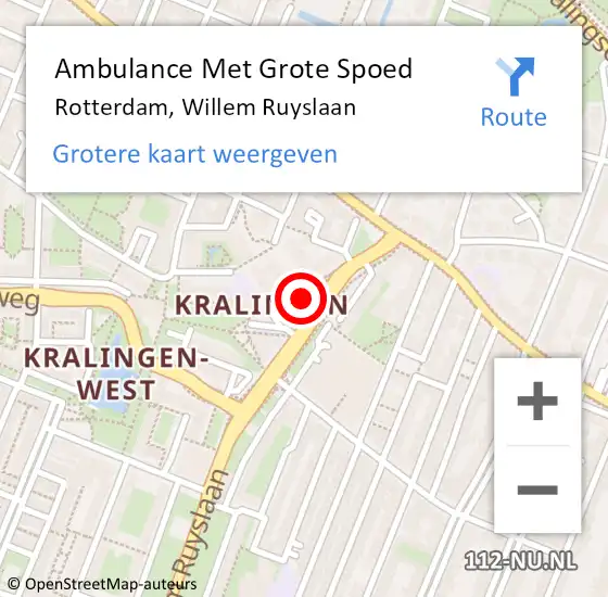 Locatie op kaart van de 112 melding: Ambulance Met Grote Spoed Naar Rotterdam, Willem Ruyslaan op 8 oktober 2024 08:15