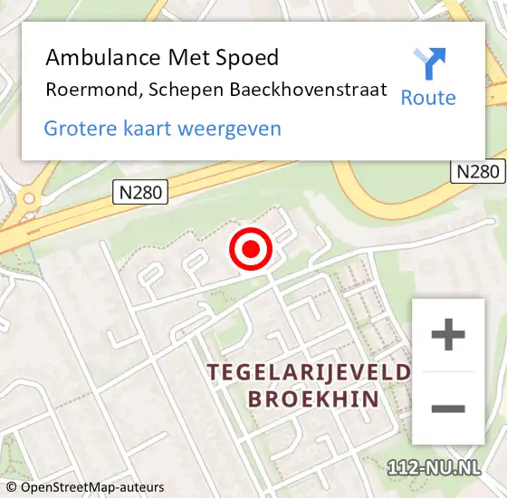 Locatie op kaart van de 112 melding: Ambulance Met Spoed Naar Roermond, Schepen Baeckhovenstraat op 8 oktober 2024 08:31