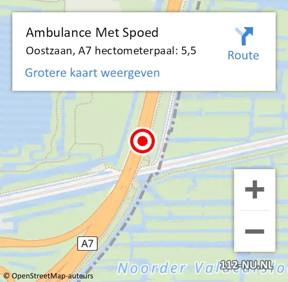 Locatie op kaart van de 112 melding: Ambulance Met Spoed Naar Oostzaan, A7 hectometerpaal: 5,5 op 8 oktober 2024 08:41