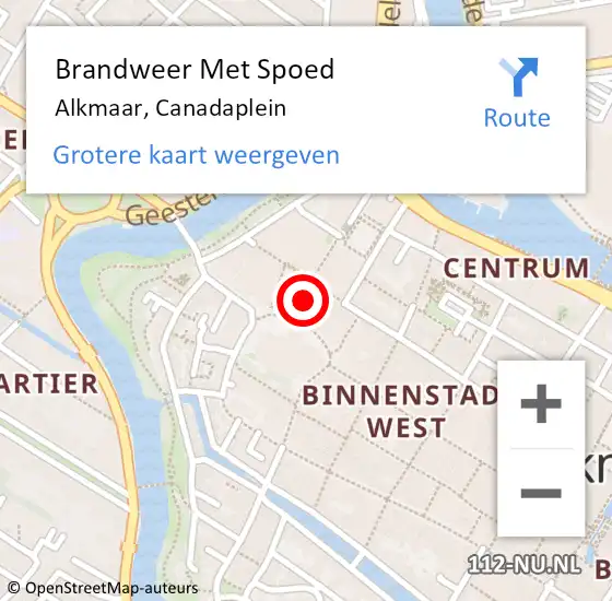 Locatie op kaart van de 112 melding: Brandweer Met Spoed Naar Alkmaar, Canadaplein op 8 oktober 2024 08:54