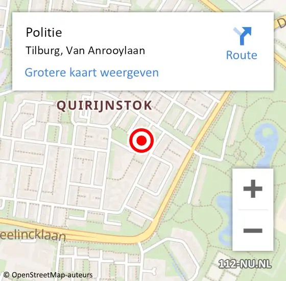 Locatie op kaart van de 112 melding: Politie Tilburg, Van Anrooylaan op 8 oktober 2024 09:23