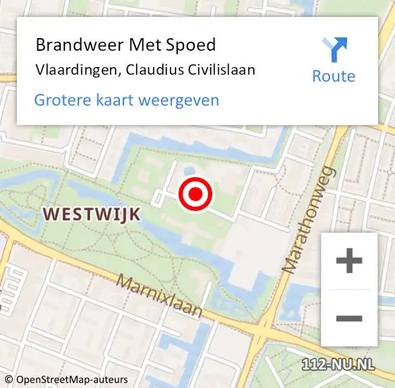 Locatie op kaart van de 112 melding: Brandweer Met Spoed Naar Vlaardingen, Claudius Civilislaan op 8 oktober 2024 09:28