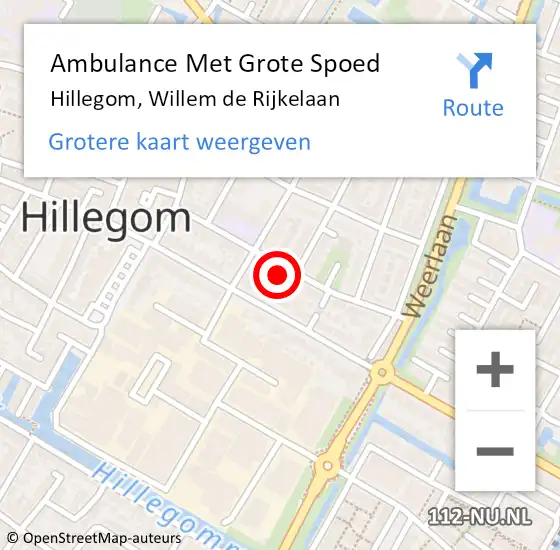 Locatie op kaart van de 112 melding: Ambulance Met Grote Spoed Naar Hillegom, Willem de Rijkelaan op 8 oktober 2024 09:30