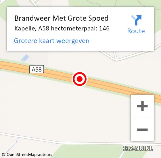 Locatie op kaart van de 112 melding: Brandweer Met Grote Spoed Naar Kapelle, A58 hectometerpaal: 146 op 8 oktober 2024 09:46