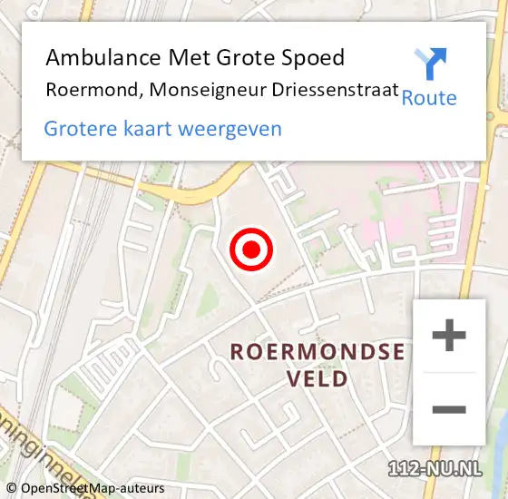 Locatie op kaart van de 112 melding: Ambulance Met Grote Spoed Naar Roermond, Monseigneur Driessenstraat op 8 oktober 2024 10:11