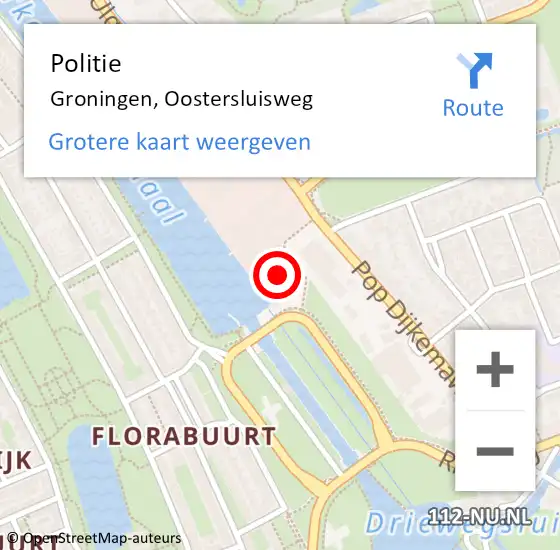 Locatie op kaart van de 112 melding: Politie Groningen, Oostersluisweg op 8 oktober 2024 10:11