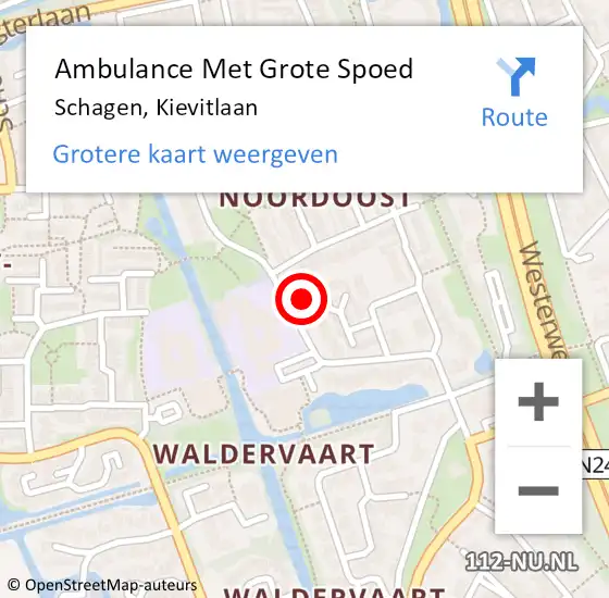 Locatie op kaart van de 112 melding: Ambulance Met Grote Spoed Naar Schagen, Kievitlaan op 8 oktober 2024 10:32