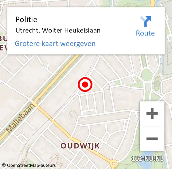 Locatie op kaart van de 112 melding: Politie Utrecht, Wolter Heukelslaan op 8 oktober 2024 10:38