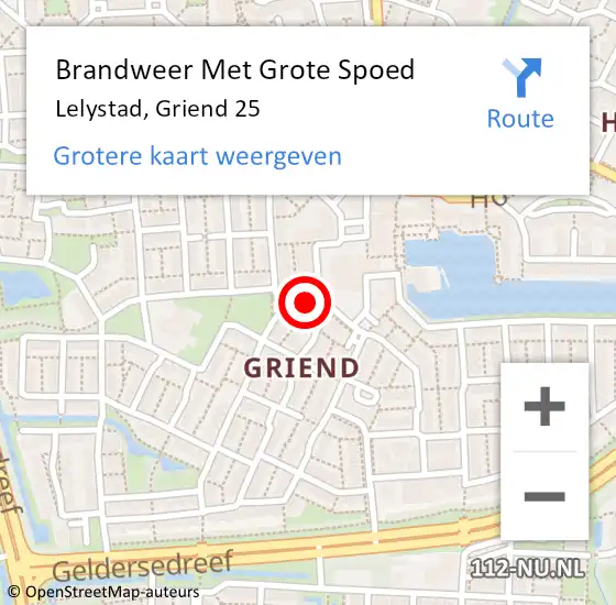 Locatie op kaart van de 112 melding: Brandweer Met Grote Spoed Naar Lelystad, Griend 25 op 8 oktober 2024 10:43