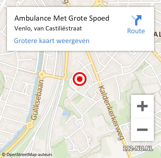 Locatie op kaart van de 112 melding: Ambulance Met Grote Spoed Naar Venlo, van Castiliëstraat op 8 oktober 2024 10:47