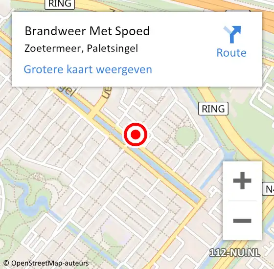 Locatie op kaart van de 112 melding: Brandweer Met Spoed Naar Zoetermeer, Paletsingel op 8 oktober 2024 11:02