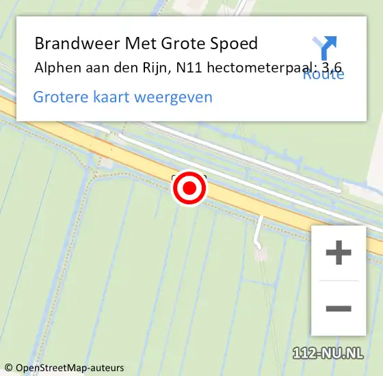 Locatie op kaart van de 112 melding: Brandweer Met Grote Spoed Naar Alphen aan den Rijn, N11 hectometerpaal: 3,6 op 8 oktober 2024 11:14