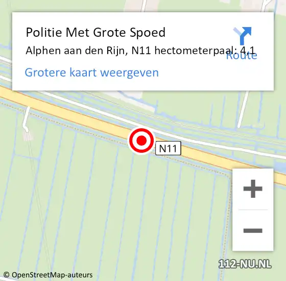 Locatie op kaart van de 112 melding: Politie Met Grote Spoed Naar Alphen aan den Rijn, N11 hectometerpaal: 4,1 op 8 oktober 2024 11:15