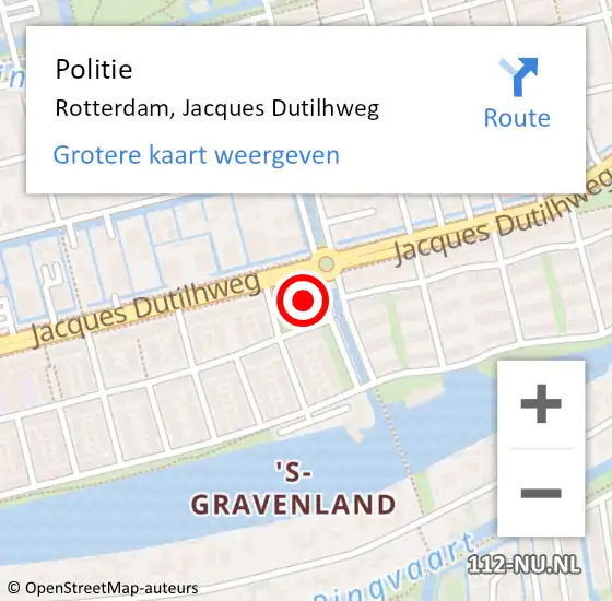 Locatie op kaart van de 112 melding: Politie Rotterdam, Jacques Dutilhweg op 8 oktober 2024 11:15