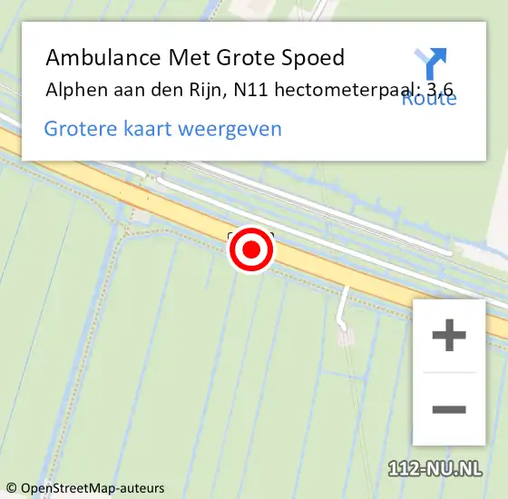 Locatie op kaart van de 112 melding: Ambulance Met Grote Spoed Naar Alphen aan den Rijn, N11 hectometerpaal: 3,6 op 8 oktober 2024 11:17