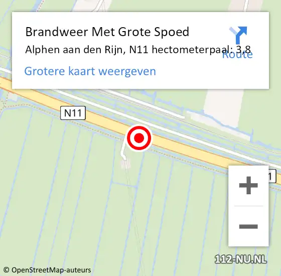 Locatie op kaart van de 112 melding: Brandweer Met Grote Spoed Naar Alphen aan den Rijn, N11 hectometerpaal: 3,8 op 8 oktober 2024 11:17