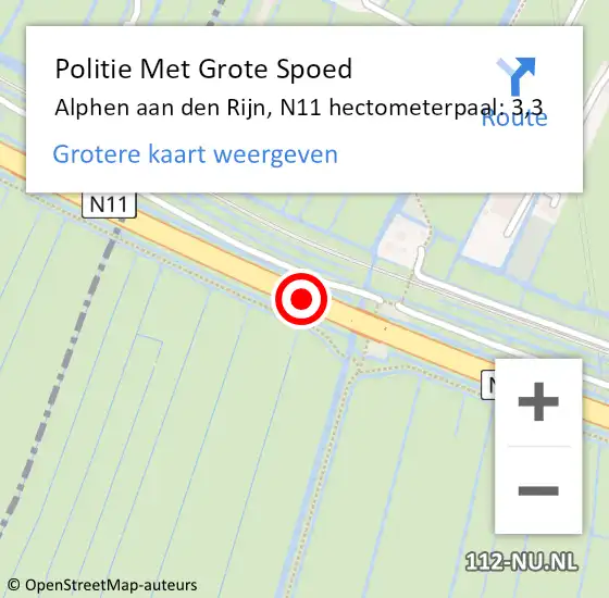 Locatie op kaart van de 112 melding: Politie Met Grote Spoed Naar Alphen aan den Rijn, N11 hectometerpaal: 3,3 op 8 oktober 2024 11:18