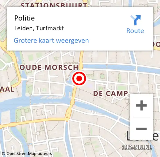 Locatie op kaart van de 112 melding: Politie Leiden, Turfmarkt op 8 oktober 2024 11:30