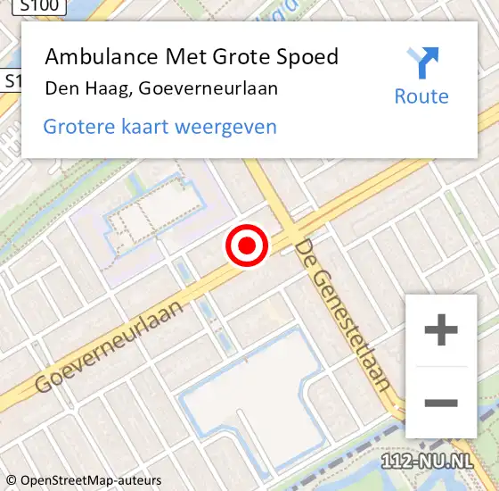 Locatie op kaart van de 112 melding: Ambulance Met Grote Spoed Naar Den Haag, Goeverneurlaan op 8 oktober 2024 11:51