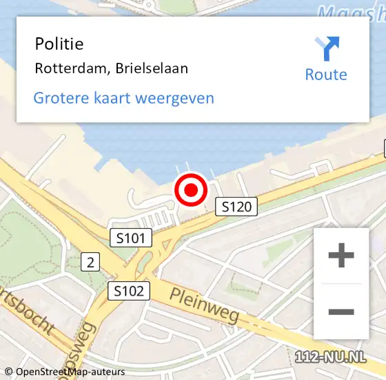 Locatie op kaart van de 112 melding: Politie Rotterdam, Brielselaan op 8 oktober 2024 12:09