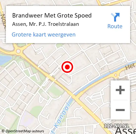 Locatie op kaart van de 112 melding: Brandweer Met Grote Spoed Naar Assen, Mr. P.J. Troelstralaan op 8 oktober 2024 12:26