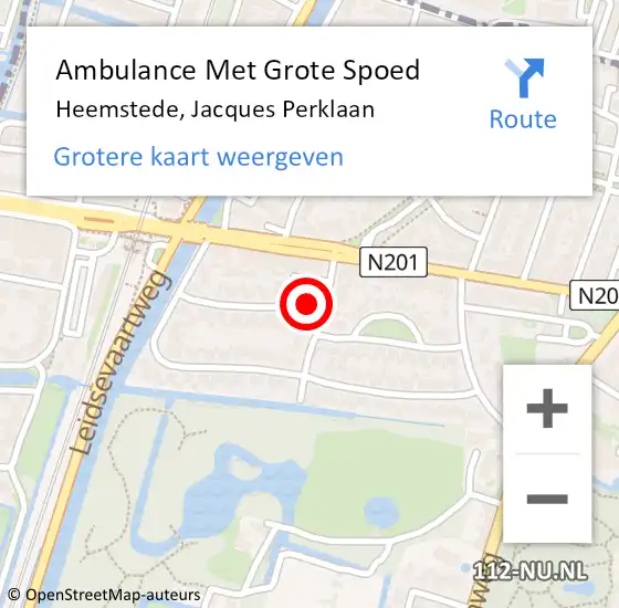 Locatie op kaart van de 112 melding: Ambulance Met Grote Spoed Naar Heemstede, Jacques Perklaan op 8 oktober 2024 12:29