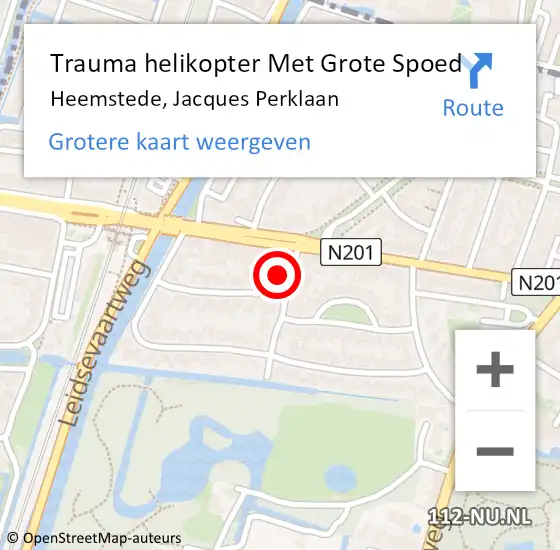 Locatie op kaart van de 112 melding: Trauma helikopter Met Grote Spoed Naar Heemstede, Jacques Perklaan op 8 oktober 2024 12:32