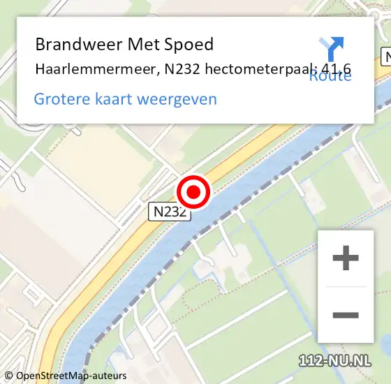 Locatie op kaart van de 112 melding: Brandweer Met Spoed Naar Haarlemmermeer, N232 hectometerpaal: 41,6 op 8 oktober 2024 12:32