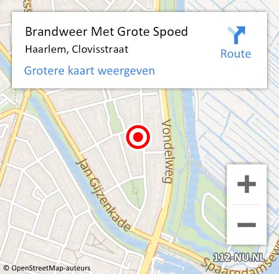 Locatie op kaart van de 112 melding: Brandweer Met Grote Spoed Naar Haarlem, Clovisstraat op 8 oktober 2024 12:34