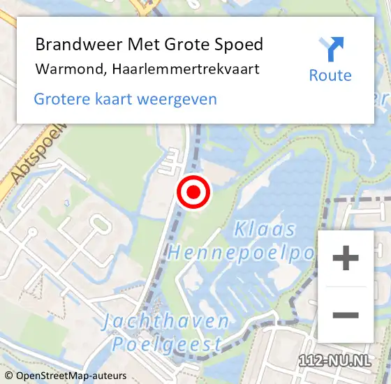 Locatie op kaart van de 112 melding: Brandweer Met Grote Spoed Naar Warmond, Haarlemmertrekvaart op 8 oktober 2024 12:35