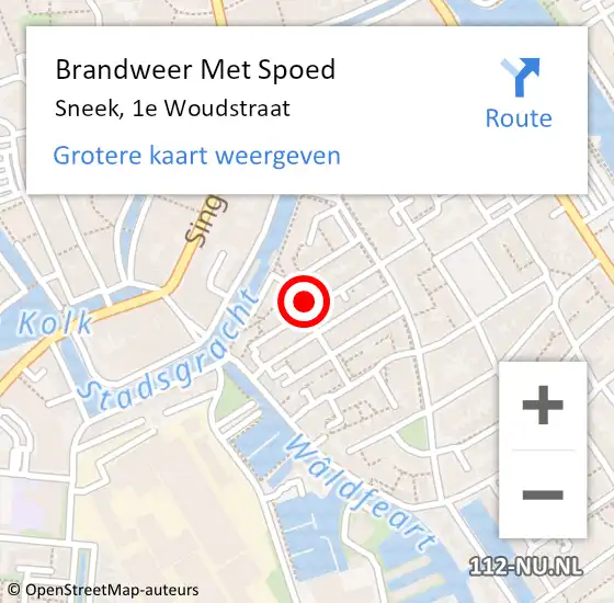 Locatie op kaart van de 112 melding: Brandweer Met Spoed Naar Sneek, 1e Woudstraat op 8 oktober 2024 12:36