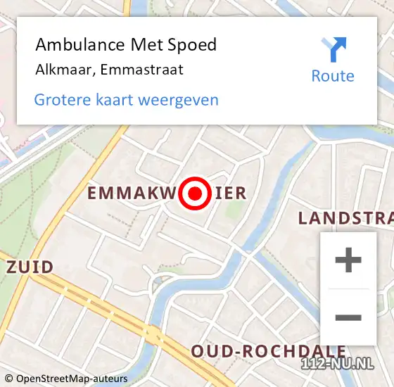 Locatie op kaart van de 112 melding: Ambulance Met Spoed Naar Alkmaar, Emmastraat op 8 oktober 2024 13:11