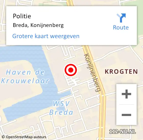 Locatie op kaart van de 112 melding: Politie Breda, Konijnenberg op 8 oktober 2024 13:13