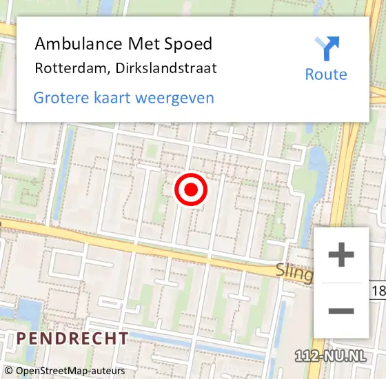 Locatie op kaart van de 112 melding: Ambulance Met Spoed Naar Rotterdam, Dirkslandstraat op 8 oktober 2024 13:17