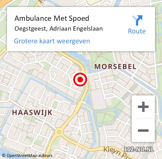 Locatie op kaart van de 112 melding: Ambulance Met Spoed Naar Oegstgeest, Adriaan Engelslaan op 8 oktober 2024 13:28