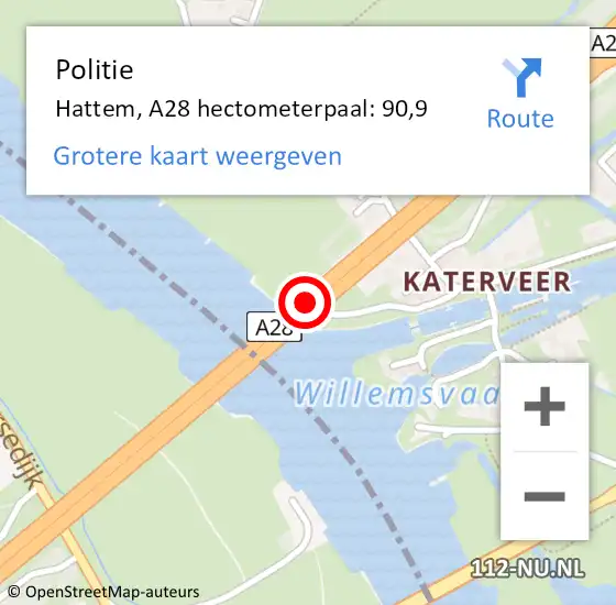 Locatie op kaart van de 112 melding: Politie Hattem, A28 hectometerpaal: 90,9 op 8 oktober 2024 13:50