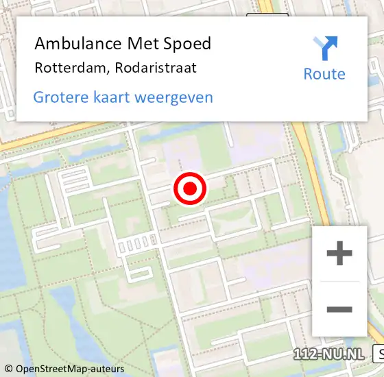 Locatie op kaart van de 112 melding: Ambulance Met Spoed Naar Rotterdam, Rodaristraat op 8 oktober 2024 13:53