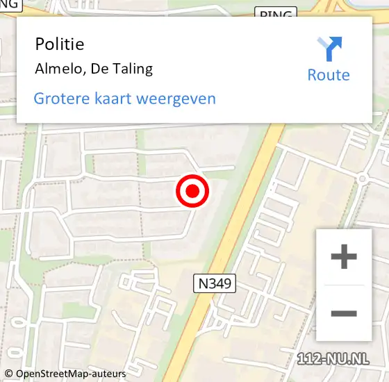 Locatie op kaart van de 112 melding: Politie Almelo, De Taling op 8 oktober 2024 13:54