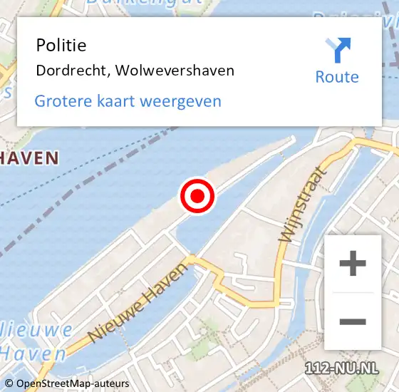 Locatie op kaart van de 112 melding: Politie Dordrecht, Wolwevershaven op 8 oktober 2024 13:57