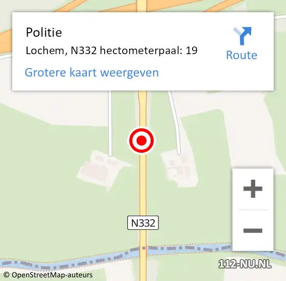 Locatie op kaart van de 112 melding: Politie Lochem, N332 hectometerpaal: 19 op 8 oktober 2024 14:00