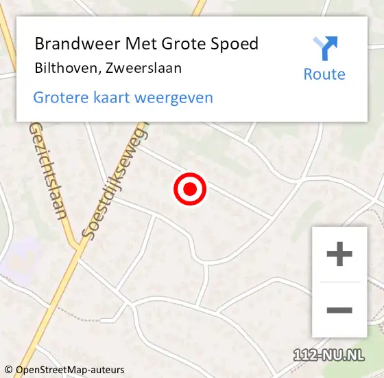 Locatie op kaart van de 112 melding: Brandweer Met Grote Spoed Naar Bilthoven, Zweerslaan op 8 oktober 2024 14:01