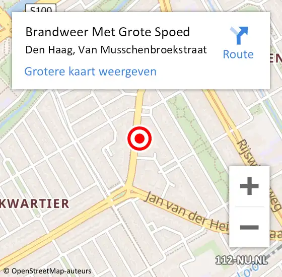 Locatie op kaart van de 112 melding: Brandweer Met Grote Spoed Naar Den Haag, Van Musschenbroekstraat op 8 oktober 2024 14:15