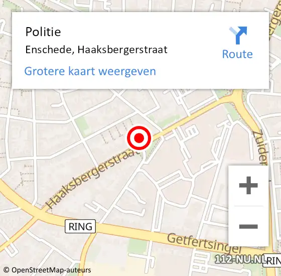 Locatie op kaart van de 112 melding: Politie Enschede, Haaksbergerstraat op 8 oktober 2024 14:20