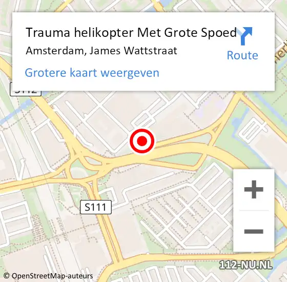 Locatie op kaart van de 112 melding: Trauma helikopter Met Grote Spoed Naar Amsterdam, James Wattstraat op 8 oktober 2024 14:23