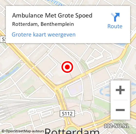 Locatie op kaart van de 112 melding: Ambulance Met Grote Spoed Naar Rotterdam, Benthemplein op 8 oktober 2024 14:37