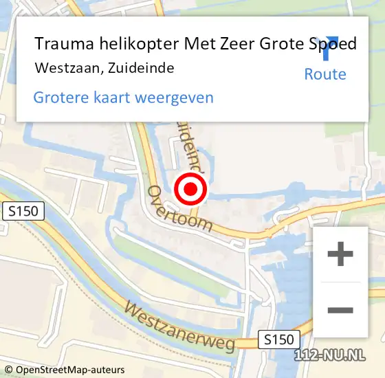 Locatie op kaart van de 112 melding: Trauma helikopter Met Zeer Grote Spoed Naar Westzaan, Zuideinde op 8 oktober 2024 14:37