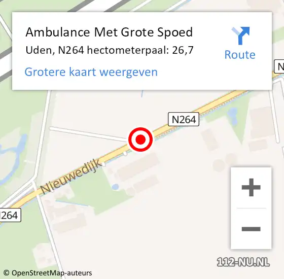 Locatie op kaart van de 112 melding: Ambulance Met Grote Spoed Naar Uden, N264 hectometerpaal: 26,7 op 22 oktober 2014 17:41