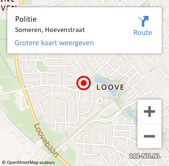 Locatie op kaart van de 112 melding: Politie Someren, Hoevenstraat op 8 oktober 2024 15:42